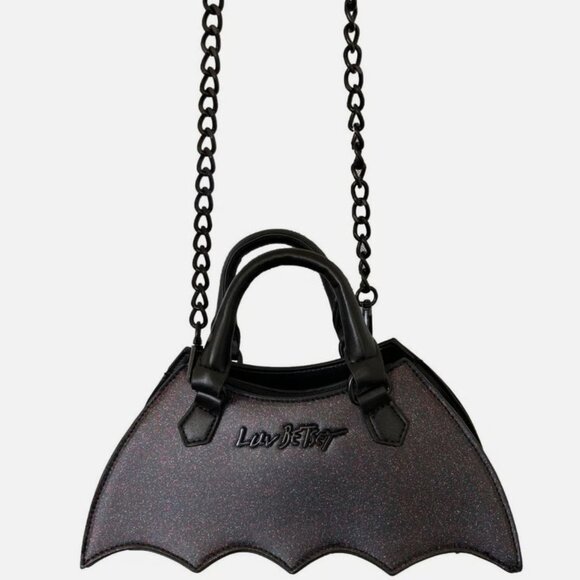 Betsey Johnson Black Glitter Bat Mini Shoulder Bag NWT - Picture 4 of 11
